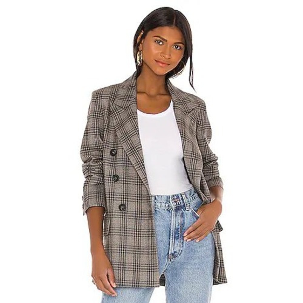 Free People Ashby plaid Blazer jacket Size M Black Combo